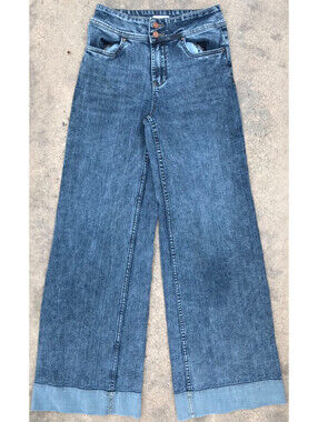 Hint Of Blu Jeans Womens 28 Blue Wide Leg Mid Rise Skater Grunge Two Tone Hem